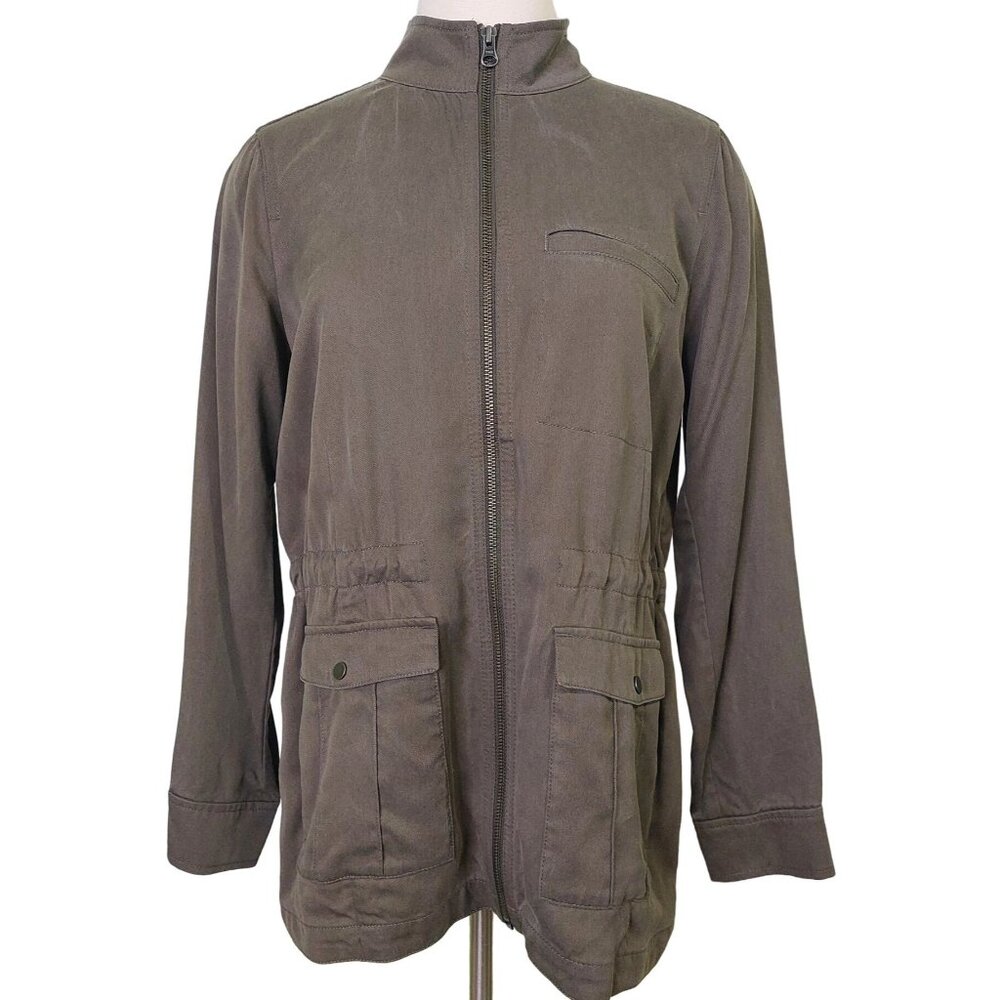 J. Jill Women's XS Lightweight Zip Jacket 100% Tencel Lyocell Olive Green Soft - Picture 2 of 12